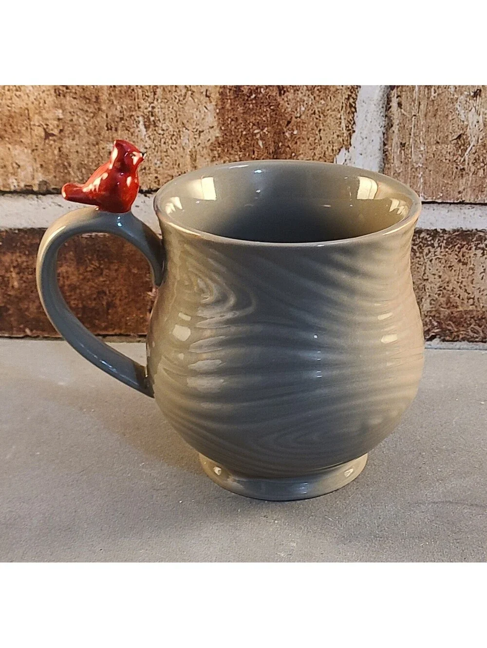 Temp-tations by Tara Woodland Mug Taupe Brown Sz 16 oz Tree Ring 3D Red Cardinal
